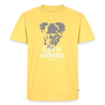Life is Suffering: Schopenhauer Tee - Men's Premium Organic T-Shirt - sky yellow - Front - AI Model Male 185 dark (185cm)