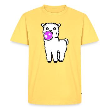 Lama Chewing-gum Debout Corps entier Devant mignon Cool - T-shirt Premium bio Homme - jaune pastel - Devant - AI Model Male 185 dark (185cm)