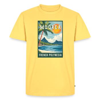 Explore Tropical Moorea in French Polynesia - Men's Premium Organic T-Shirt - sky yellow - Front - AI Model Male 185 dark (185cm)