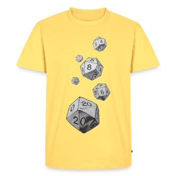 Dés de jeu de rôle noirs et blancs – Dés tombants - T-shirt Premium bio Homme - jaune pastel - Devant - AI Model Male 185 dark (185cm)