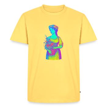 Blooming Nature Girl Neon Retro Illustration - Men's Premium Organic T-Shirt - sky yellow - Front - AI Model Male 185 dark (185cm)