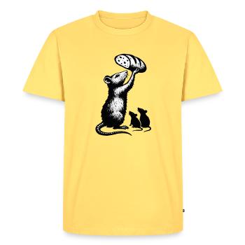 Rat lifting loaf of bread – graphic illustration - Men's Premium Organic T-Shirt - sky yellow - Front - AI Model Male 185 dark (185cm)