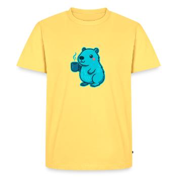 Blue Capybara with Coffee - Men's Premium Organic T-Shirt - sky yellow - Front - AI Model Male 185 dark (185cm)