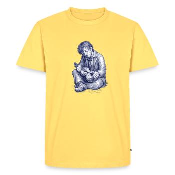 Lecteur mélancolique | Dessin peint à la main - T-shirt Premium bio Homme - jaune pastel - Devant - AI Model Male 185 dark (185cm)