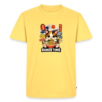 Bol de Kawaii Chat Temps de Ramen - T-shirt Premium bio Homme - jaune pastel - Devant - AI Model Male 185 dark (185cm)