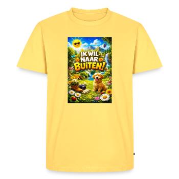 Outdoor adventure with Pup - Men's Premium Organic T-Shirt - sky yellow - Front - AI Model Male 185 dark (185cm)
