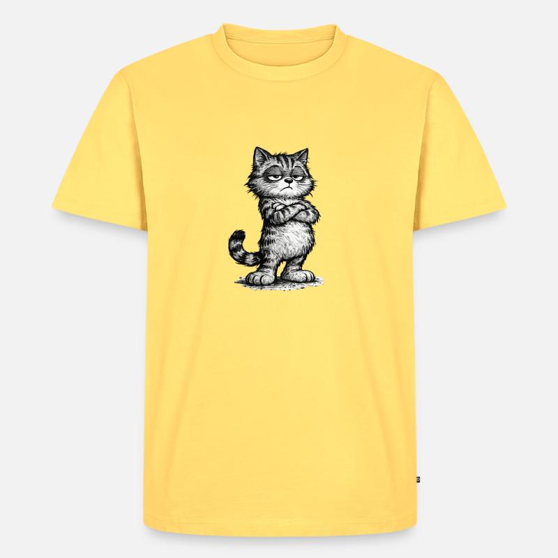 Grumpy Katze – Chef Vibes (Sketch Attitude) - Männer Premium Bio T-Shirt - Pastellgelb