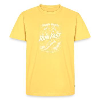 Train Hard Run Fast – Conception de la puissance - T-shirt Premium bio Homme - jaune pastel - Devant - AI Model Male 185 dark (185cm)