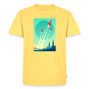 A Fleet Rises into the Open Sky - Men's Premium Organic T-Shirt - sky yellow - Front - AI Model Male 185 dark (185cm)