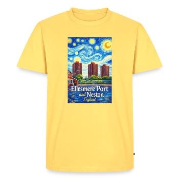 Ellesmere Port & Neston Angleterre Skyline - T-shirt Premium bio Homme - jaune pastel - Devant - AI Model Male 185 dark (185cm)
