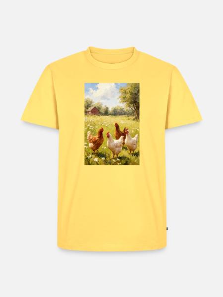Weidehühner im sonnenbeschienenen Feld - Männer Premium Bio T-Shirt - Pastellgelb