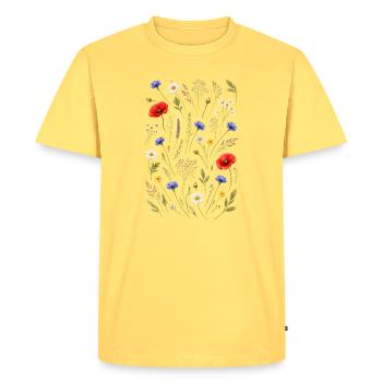 Illustration de fleurs sauvages colorées Nature Décor floral - T-shirt Premium bio Homme - jaune pastel - Devant - AI Model Male 185 dark (185cm)