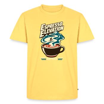 Road Cycling Espresso Elevation Mountain Climb Hum - Men's Premium Organic T-Shirt - sky yellow - Front - AI Model Male 185 dark (185cm)