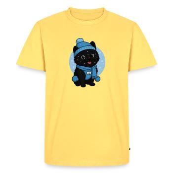 Chien câlin Magie de l’hiver - T-shirt Premium bio Homme - jaune pastel - Devant - AI Model Male 185 dark (185cm)