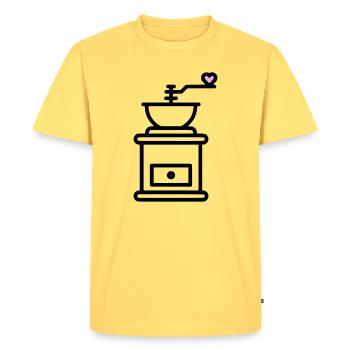 Coffee Love: Coffee Grinder with Heart Vector - Men's Premium Organic T-Shirt - sky yellow - Front - AI Model Male 185 dark (185cm)