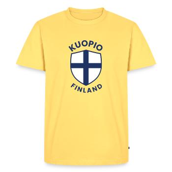 Écusson du blason de la Finlande de Kuopio - T-shirt Premium bio Homme - jaune pastel - Devant - AI Model Male 185 dark (185cm)