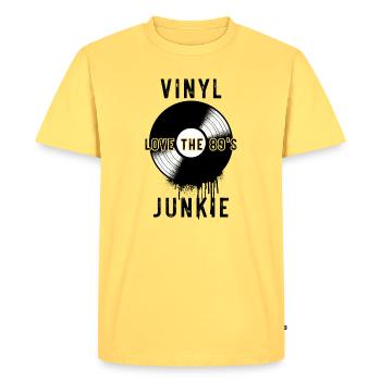 Les passionnés de vinyle adorent l’art rétro du tourne-disque des années 80 - T-shirt Premium bio Homme - jaune pastel - Devant - AI Model Male 185 dark (185cm)