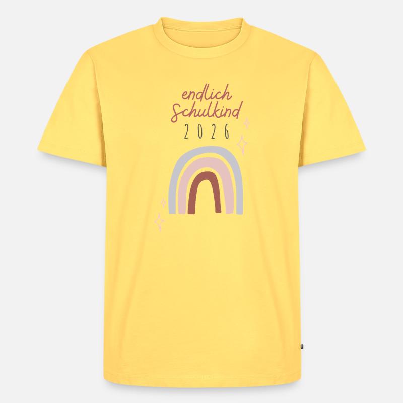 Endlich Schulkind 2026 Regenbogen Schuleinführung - Männer Premium Bio T-Shirt - Pastellgelb