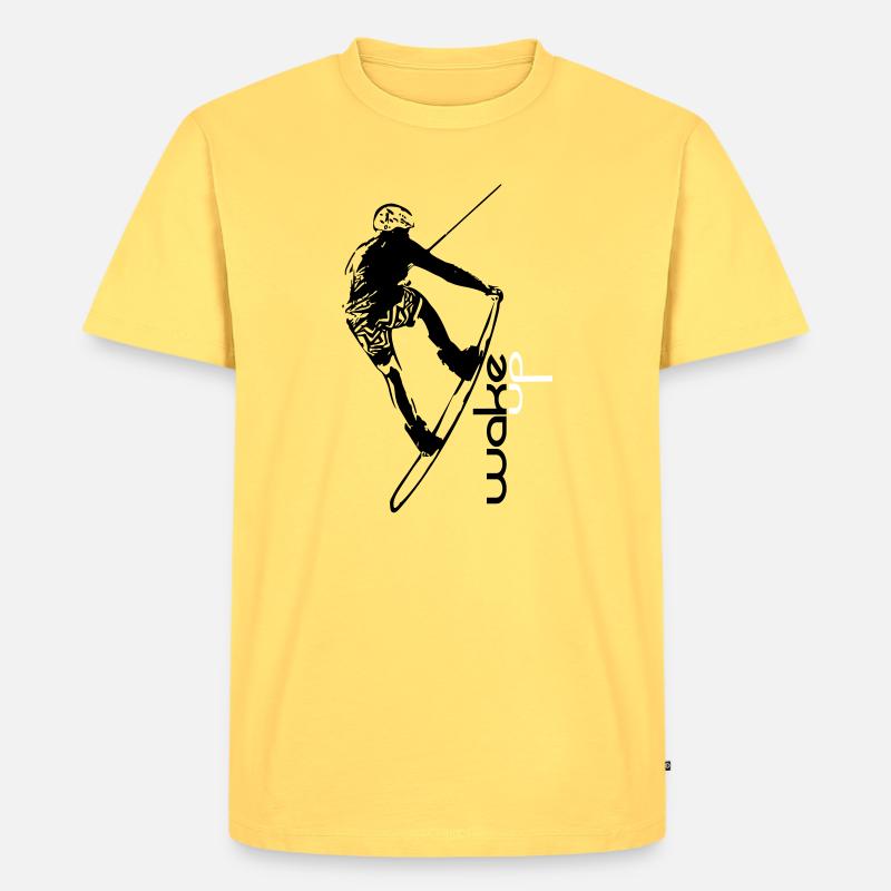 wake up wakeboard - Männer Premium Bio T-Shirt - Pastellgelb