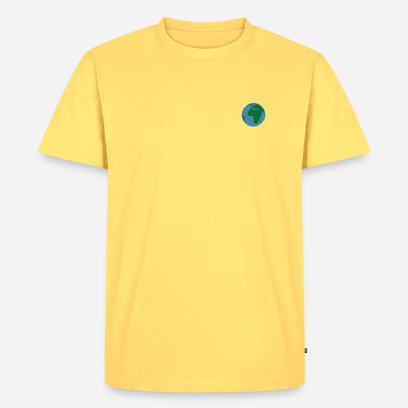 Die Erde bestickt - Männer Premium Bio T-Shirt - Pastellgelb