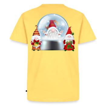 Snowglobe Santa Gnomes Cheer - Men's Premium Organic T-Shirt - sky yellow - Back - AI Model Male 185 dark (185cm)