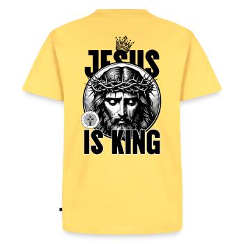 Jésus est Roi Couronne d’Épines - T-shirt Premium bio Homme - jaune pastel - Dos - AI Model Male 185 dark (185cm)