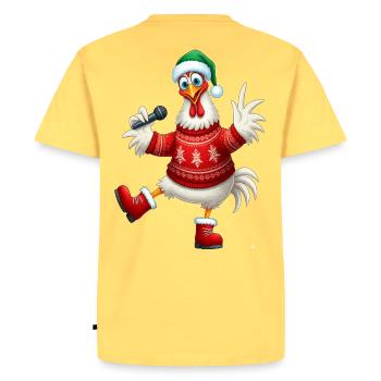 Pull de poule chantante de vacances - T-shirt Premium bio Homme - jaune pastel - Dos - AI Model Male 185 dark (185cm)