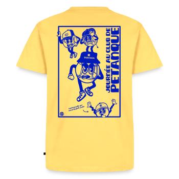 Journée au club de pétanque - style sud - T-shirt Premium bio Homme - jaune pastel - Dos - AI Model Male 185 dark (185cm)