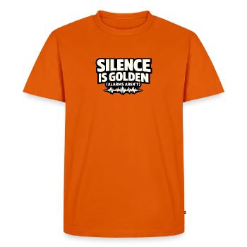 Le silence est doré (les alarmes ne le sont pas) - Infirmière - T-shirt Premium bio Homme - orange  - Devant - Nico (187cm)