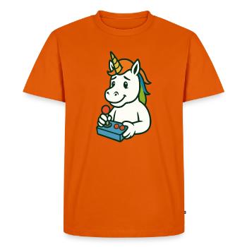 Mascotte joueuse licorne mignonne avec joystick - T-shirt Premium bio Homme - orange  - Devant - Nico (187cm)