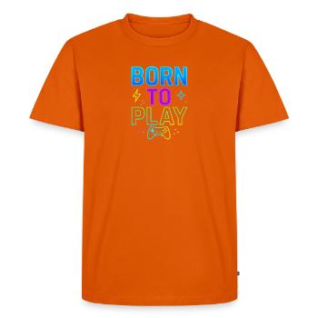 Born to Play – Un design gamer cool aux couleurs néon - T-shirt Premium bio Homme - orange  - Devant - Nico (187cm)