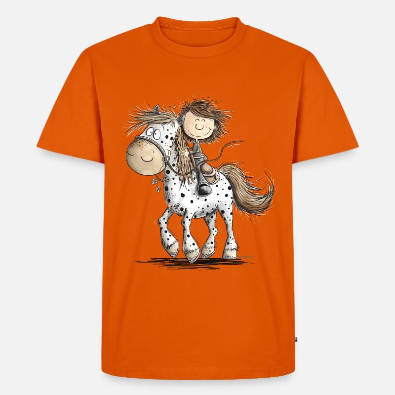 Drolliges Pferd mit Reiter Cartoon Pferdchen - Männer Premium Bio T-Shirt - Orange 
