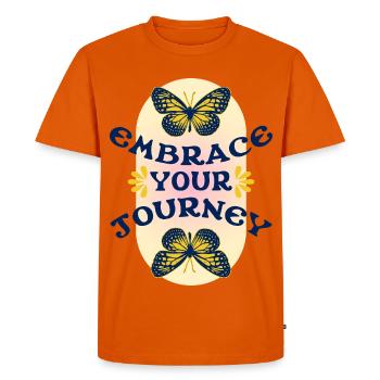 Embrace Your Journey – Butterfly Retro - Men's Premium Organic T-Shirt - orange  - Front - Nico (187cm)