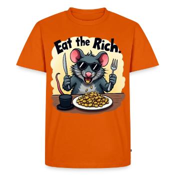 Rebellratte – Eat the Rich with a bite - Men's Premium Organic T-Shirt - orange  - Front - Nico (187cm)
