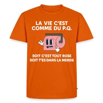 La Vie C’est Comme du P.Q. Citation Humoristique - T-shirt Premium bio Homme - orange  - Devant - Nico (187cm)