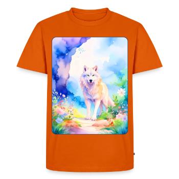 White wolf surrounded by flowers - Men's Premium Organic T-Shirt - orange  - Front - Nico (187cm)