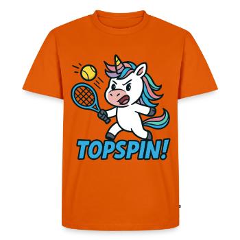 Topspin! Unicorn Tennis Humor Power - Men's Premium Organic T-Shirt - orange  - Front - Nico (187cm)