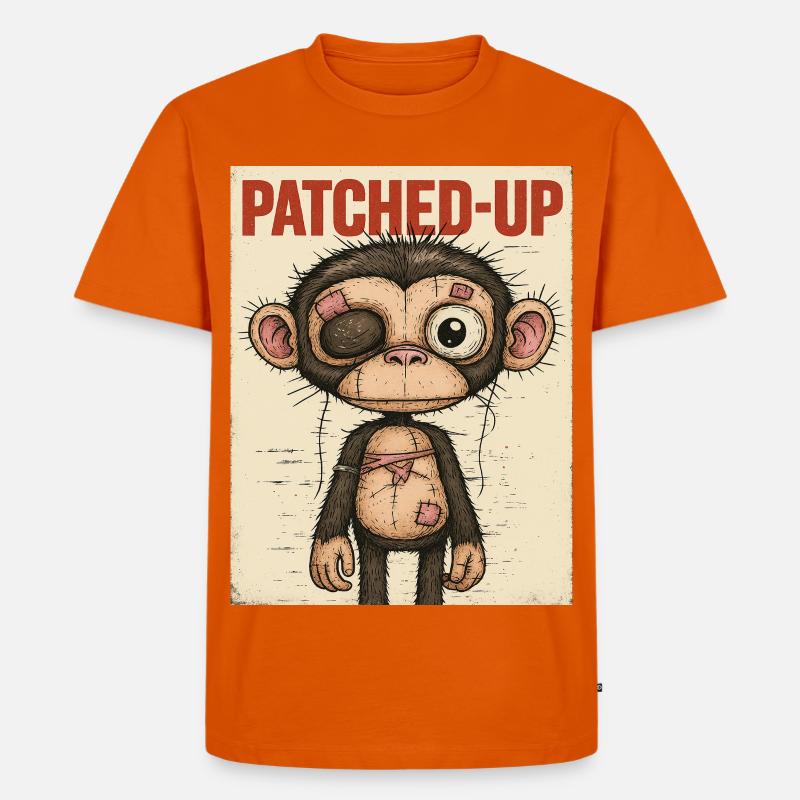 Patchwork Affe: Gepatcht und Tapfer - Männer Premium Bio T-Shirt - Orange