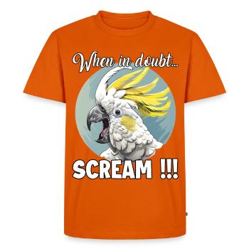 Funny Cockatoo T, Screaming Bird for Cockatoo Me - Men's Premium Organic T-Shirt - orange  - Front - Nico (187cm)