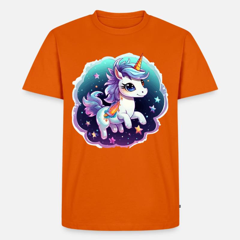 Kosmisches Einhorn mit Schal - Männer Premium Bio T-Shirt - Orange 
