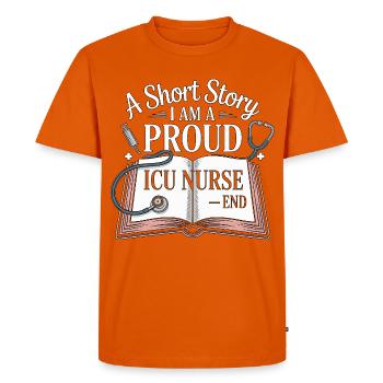 Infirmière en soins intensifs : une courte histoire Je suis infirmière diplômée - T-shirt Premium bio Homme - orange  - Devant - Nico (187cm)
