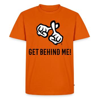 Get Behind Me! (Cross / Bible / Religion / 2C) - Men's Premium Organic T-Shirt - orange  - Front - Nico (187cm)