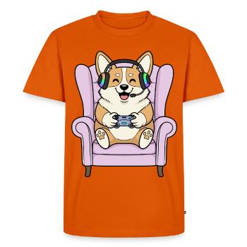 Gamer Corgi Dog Playing Video Games Art - Men's Premium Organic T-Shirt - orange  - Front - Nico (187cm)