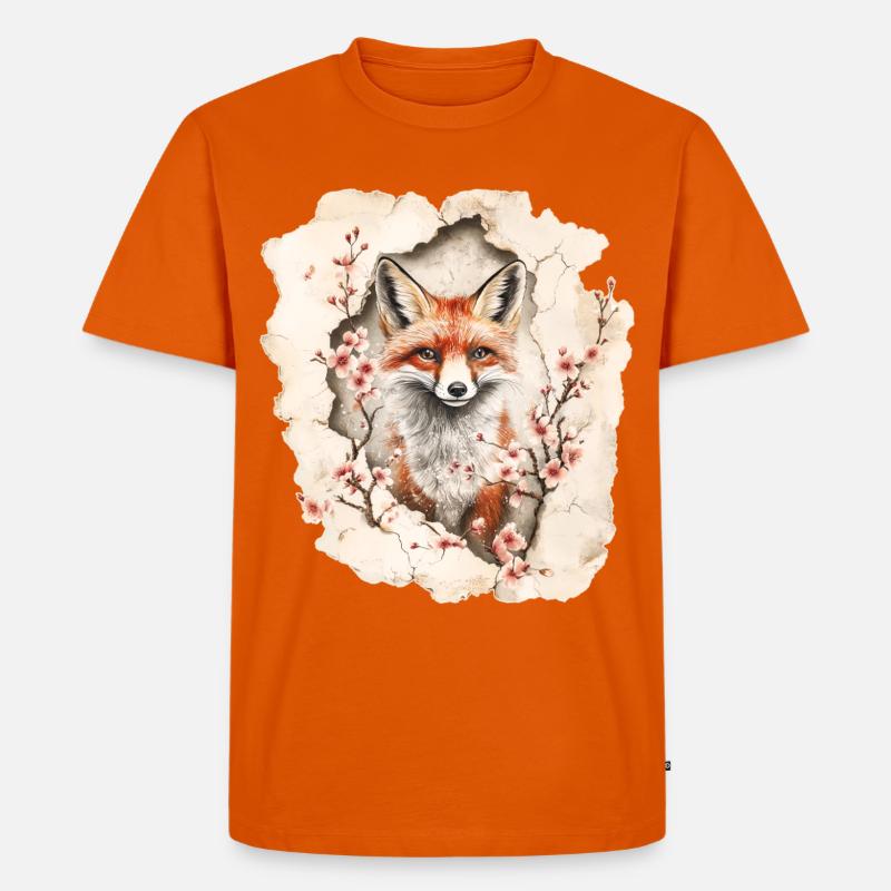 Fuchs mit Kirschblüten - Männer Premium Bio T-Shirt - Orange 