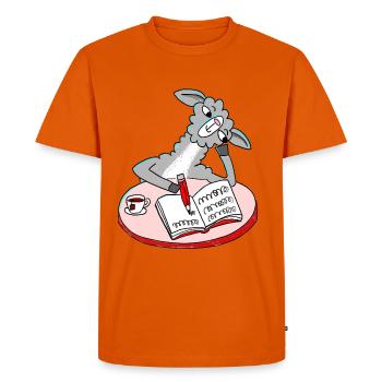 Lama écrit un journal - T-shirt Premium bio Homme - orange  - Devant - Nico (187cm)