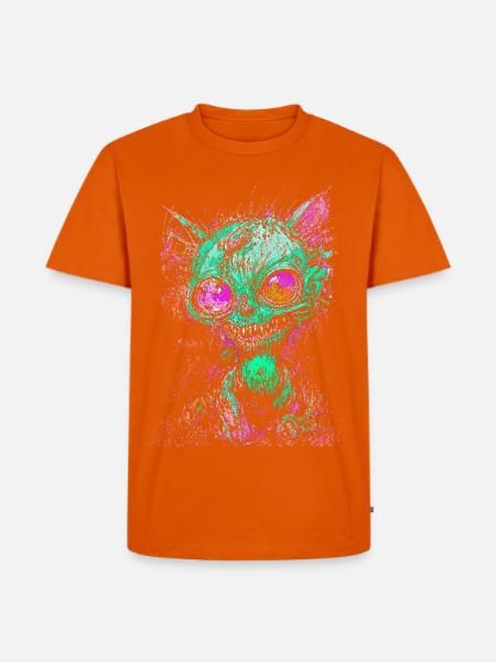 Psychedelische Zombie-Katze Unheimliche Monster-Neon-Kunst - Männer Premium Bio T-Shirt - Orange