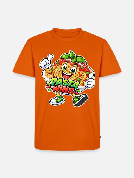 Pasta Wins Cartoon Motiv - Männer Premium Bio T-Shirt - Orange