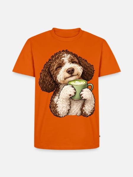 Lagotto Romagnolo mit Matcha Latte - Männer Premium Bio T-Shirt - Orange