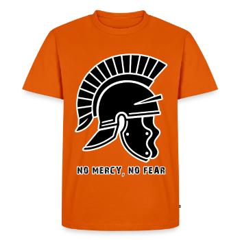 Casque guerrier noir Sans Pitié - T-shirt Premium bio Homme - orange  - Devant - Nico (187cm)