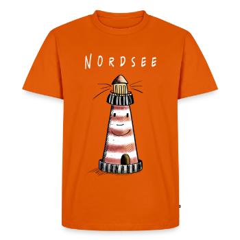 Dessin animé drôle de phare de la mer du Nord - T-shirt Premium bio Homme - orange  - Devant - Nico (187cm)